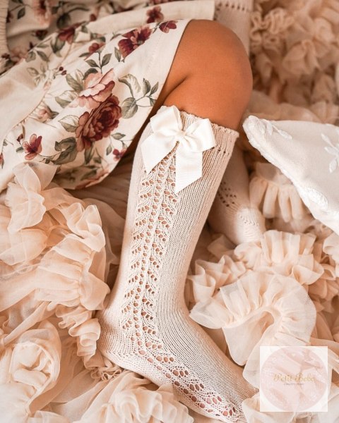 PODKOLANÓWKI OPENWORK SOFT Z KOKARDĄ LINEN #304 PODKOLANÓWKI OPENWORK SOFT Z KOKARDĄ LINEN #304