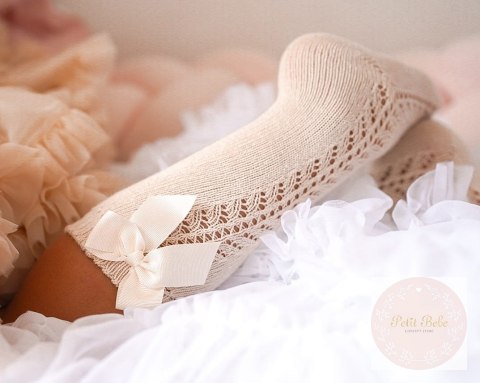 PODKOLANÓWKI OPENWORK SOFT Z KOKARDĄ LINEN #304 PODKOLANÓWKI OPENWORK SOFT Z KOKARDĄ LINEN #304